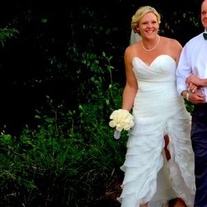 Papilio Garden Collection wedding dress with sweetheart neck and slit up the leg